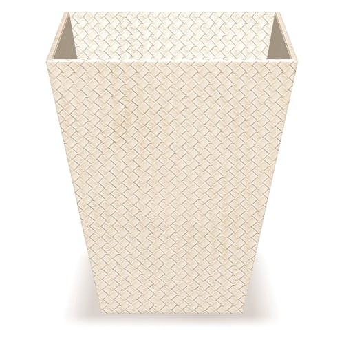 Jumbo Woven Emboss Leather Match Pyramid Storage Can, 12.6 Quart, Ivory